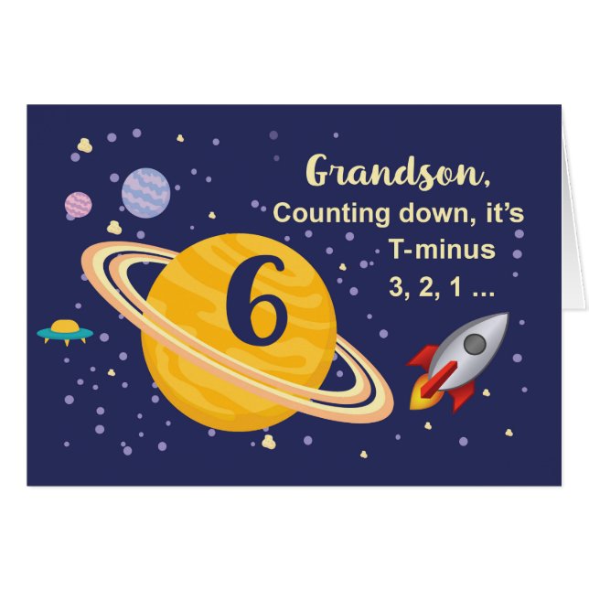 Grandson 6. Geburtstagsplaneten im Weltraum (Vorderseite (Horizontal))