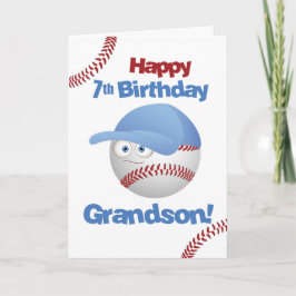 Grandson 7th Birthday Funny Baseball Face Karte