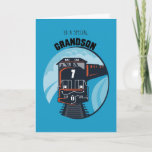 Grandson 7th Birthday Train, Little Boy, Blue Karte<br><div class="desc">The last seven years have been much happier thanks to a special little boy. Surprise your Grandson on his 7th Birthday with this cute black and red Train with a big number 7 on a blue background.</div>