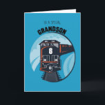 Grandson 8. Geburtstagsbahn, Little Boy, Blue Karte<br><div class="desc">Seine Karte in Blau,  Rot,  Schwarz und Weiß ist perfekt für einen kleinen Jungen. Ein Zug mit einer großen Zahl acht kommt am 8. Geburtstag mit guten Wünschen für Ihren Enkel schnell.</div>