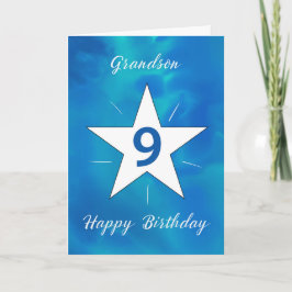 Grandson 9. Geburtstag Star Blue Green Watercolor Karte