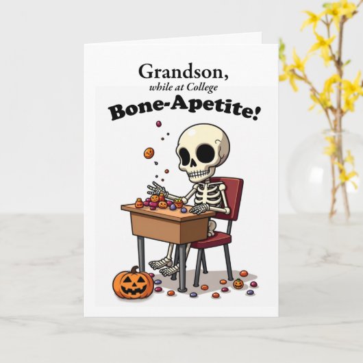 Grandson an der Uni Halloween Funny Skeleton Knoch Karte (Gelbe Blume)