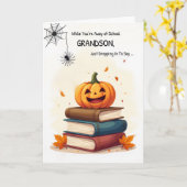 Grandson Away an der School Funny Halloween Spider Karte (Gelbe Blume)