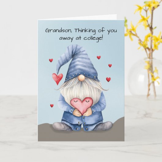 Grandson Away zur Uni Valentine Funny Gnome Karte (Gelbe Blume)