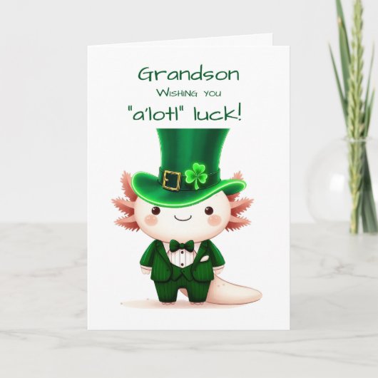 Grandson Axolotl Dressed für den St. Patrick's Day Karte (Vorderseite)