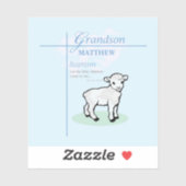 Grandson Baptisk Blue Boy Lamb Personalisiert Aufkleber (Blatt)