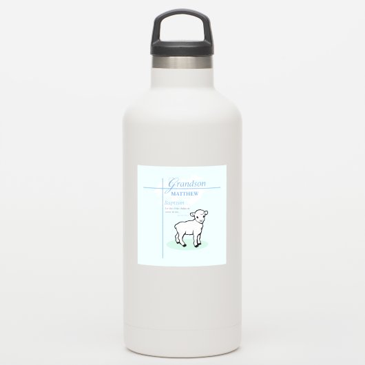 Grandson Baptisk Blue Boy Lamb Personalisiert Aufkleber (Wassserflasche)