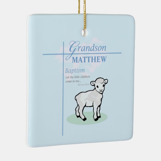 Grandson Baptisk Blue Boy Lamb Personalisiert Keramikornament (Rechts)