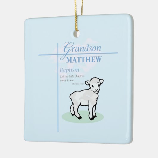 Grandson Baptisk Blue Boy Lamb Personalisiert Keramikornament (Links)
