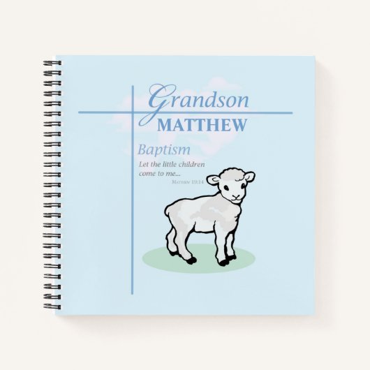 Grandson Baptisk Blue Boy Lamb Personalisiert Notizblock (Vorderseite)