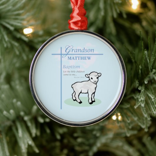 Grandson Baptisk Blue Boy Lamb Personalisiert Ornament Aus Metall (Baum)