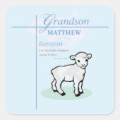 Grandson Baptisk Blue Boy Lamb Personalisiert Quadratischer Aufkleber (Vorderseite)