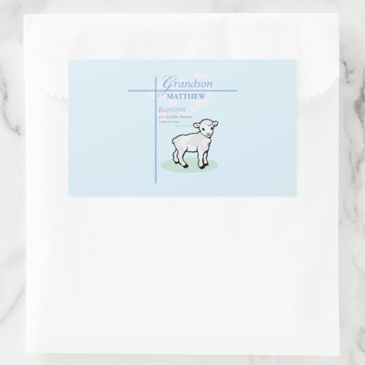 Grandson Baptisk Blue Boy Lamb Personalisiert Rechteckiger Aufkleber (Tasche)