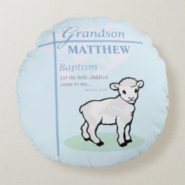 Grandson Baptisk Blue Boy Lamb Personalisiert Rundes Kissen