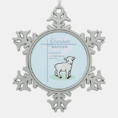 Grandson Baptisk Blue Boy Lamb Personalisiert Schneeflocken Zinn-Ornament (Vorderseite)