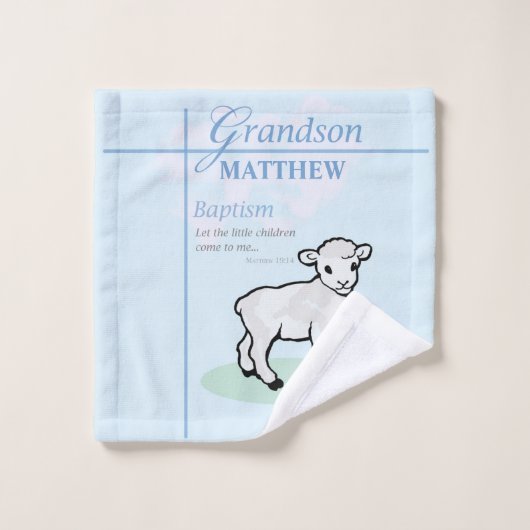 Grandson Baptisk Blue Boy Lamb Personalisiert Waschlappen (Waschlappen)