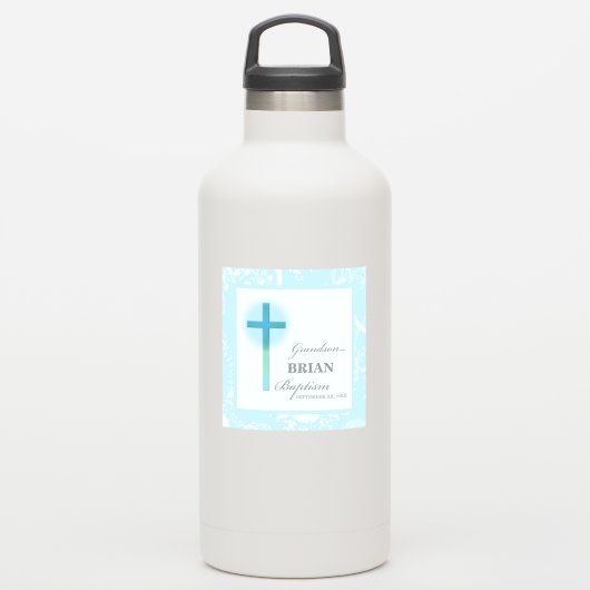 Grandson Baptisk Blue Lace Personalisiert Aufkleber (Wassserflasche)