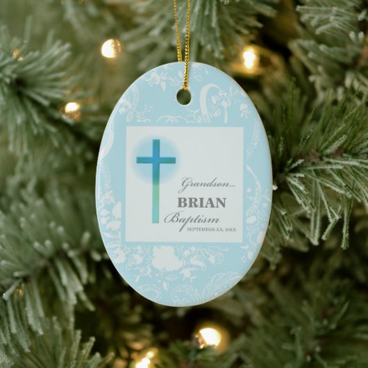 Grandson Baptisk Blue Lace Personalisiert Keramik Ornament (Baum)