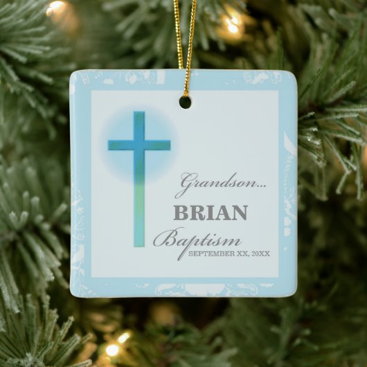 Grandson Baptisk Blue Lace Personalisiert Keramikornament (Baum)