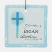 Grandson Baptisk Blue Lace Personalisiert Keramikornament (Rückseite)