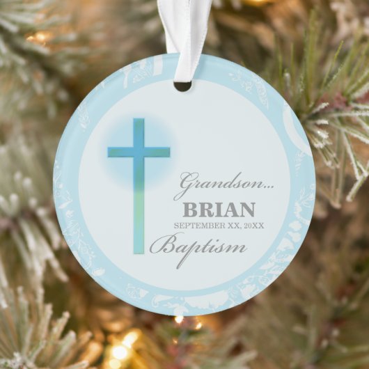 Grandson Baptisk Blue Lace Personalisiert Ornament (Baum)