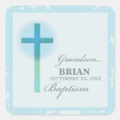 Grandson Baptisk Blue Lace Personalisiert Quadratischer Aufkleber (Vorderseite)