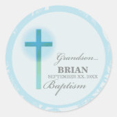 Grandson Baptisk Blue Lace Personalisiert Runder Aufkleber (Vorderseite)