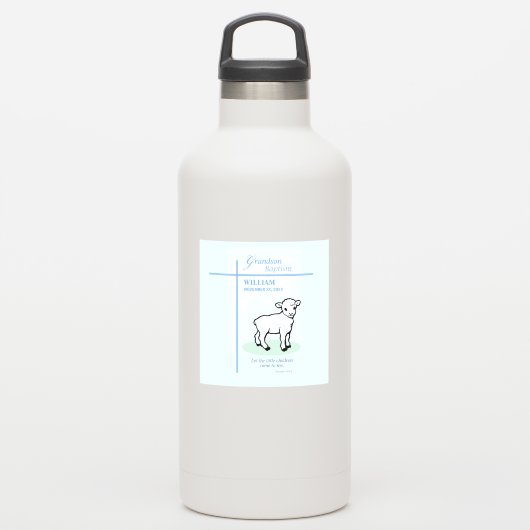 Grandson Baptisk Blue Lamb Personalisiert Aufkleber (Wassserflasche)
