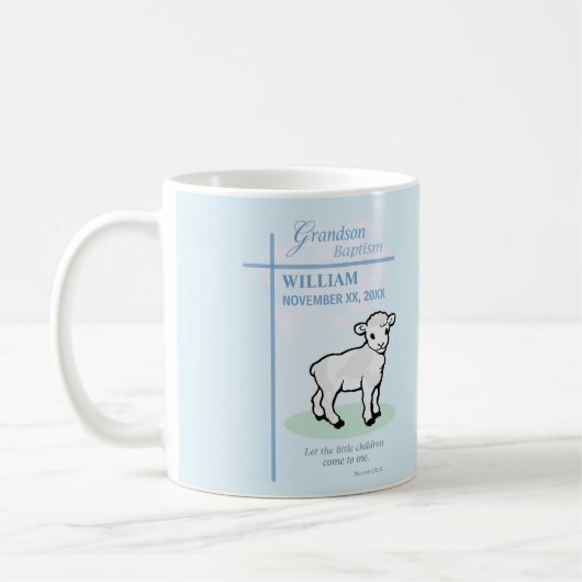 Grandson Baptisk Blue Lamb Personalisiert Kaffeetasse (Links)
