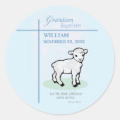 Grandson Baptisk Blue Lamb Personalisiert Runder Aufkleber (Vorderseite)