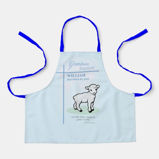 Grandson Baptisk Blue Lamb Personalisiert Schürze (Vorderseite)