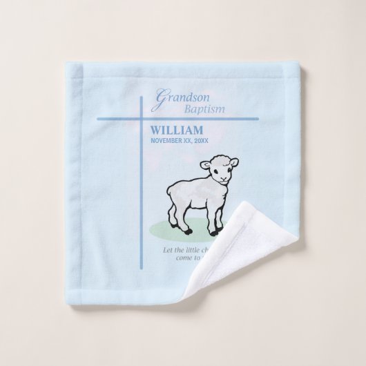 Grandson Baptisk Blue Lamb Personalisiert Waschlappen (Waschlappen)