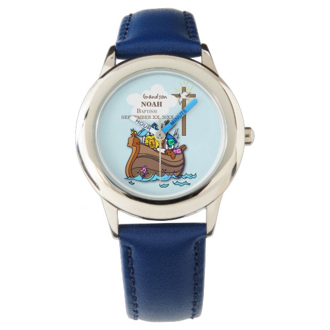 Grandson Baptism Noahs Ark Personalisiert Armbanduhr (Vorderseite)
