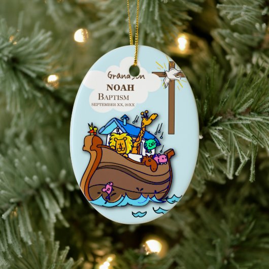 Grandson Baptism Noahs Ark Personalisiert Keramik Ornament (Baum)