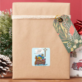 Grandson Baptism Noahs Ark Personalisiert Quadratischer Aufkleber