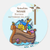 Grandson Baptism Noahs Ark Personalisiert Runder Aufkleber (Vorderseite)