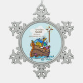 Grandson Baptism Noahs Ark Personalisiert Schneeflocken Zinn-Ornament (Vorderseite)