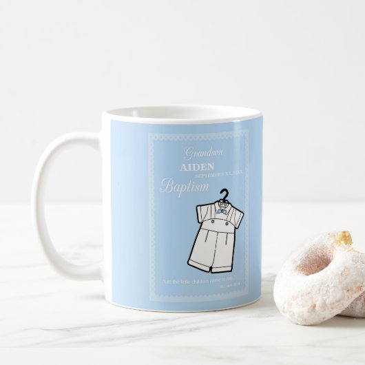 Grandson Baptisse Anzug auf Baby Blue Personalisie Kaffeetasse (Mit Donut)