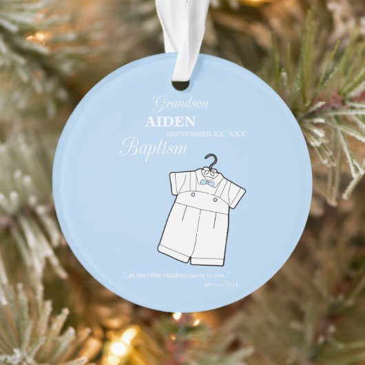 Grandson Baptisse Anzug auf Baby Blue Personalisie Ornament (Baum)