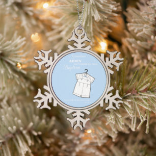 Grandson Baptisse Anzug auf Baby Blue Personalisie Schneeflocken Zinn-Ornament