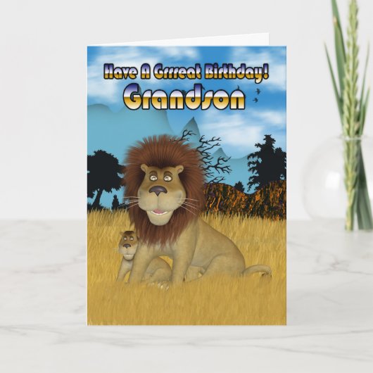 Grandson Birthday Card - Löwen und Junge Karte (Vorderseite)