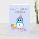 Grandson Birthday Cartoon Owl and Balloons Karte<br><div class="desc">Diese Karte wünscht einem Enkel einen glücklichen Geburtstag. Es hat einen niedlichen zeichn einer blauen Eule mit einem Party Hut auf dem Kopf. Es hält einen Haufen von gelben rosa und blauen Ballons,  eine lustige und glückliche Karte für einen jungen Enkel.</div>