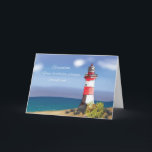 Grandson Birthday Coastal Lighthouse Karte<br><div class="desc">Feiern Sie mit dieser bezaubernden Aquarellkarte den besonderen Tag Ihres geliebten Enkels. Der Sandstrand ist von einer Szene an der Küste umgeben,  die Wellen schwinden sanft,  während ein bezaubernder rot-weißer Leuchtturm hoch am Himmel steht. Lass ihm,  dass sein Licht hell leuchtet.</div>