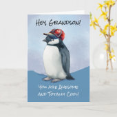Grandson Birthday Cool Phantastische Penguin Baseb Karte (Gelbe Blume)
