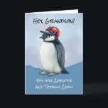 Grandson Birthday Cool Phantastische Penguin Baseb Karte<br><div class="desc">Feiern Sie mit dieser spielerischen und charmanten Geburtstagskarte den besonderen Tag Ihres Enkels! Mit einem niedlichen Pinguin mit einem roten und blauen Baseballhut bietet dieses Aquarelldesign ein leichtes, cooles Ambiente. Der Titeltext "Hey, Grandson, Du bist Phantastisch und total Cool!" wird ihm sicher ein Lächeln ins Gesicht bringen. Im Inneren setzt...</div>