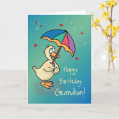 Grandson Birthday Duck mit Regenschirm in Rain Karte (Gelbe Blume)