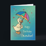 Grandson Birthday Duck mit Regenschirm in Rain Karte<br><div class="desc">Eine schöne Karte, um Ihrem kleinen Enkel einen guten Geburtstag zu wünschen. Lass ihm wissen, was für eine glückliche Ente er ist, dass er geliebt wird, wenn du regnest Schläger und Küsse und Geburtstag wünscht sich auf ihn! Eine niedliche Ente hält einen Regenschirm, während Regentropfen und rote Herzen um ihn...</div>