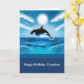 Grandson Birthday mit Orca Whale im Ozean Karte (Gelbe Blume)