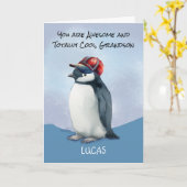 Grandson Birthday Penguin in Baseballhut Karte (Gelbe Blume)