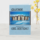 Grandson Birthday, Pinguine Karte (Gelbe Blume)